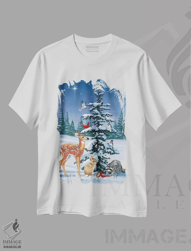 تیشرت سفید طرح دار دورهمی کریسمس، دکور تعطیلات اثر ویلیام واندر داسون | immage.ir