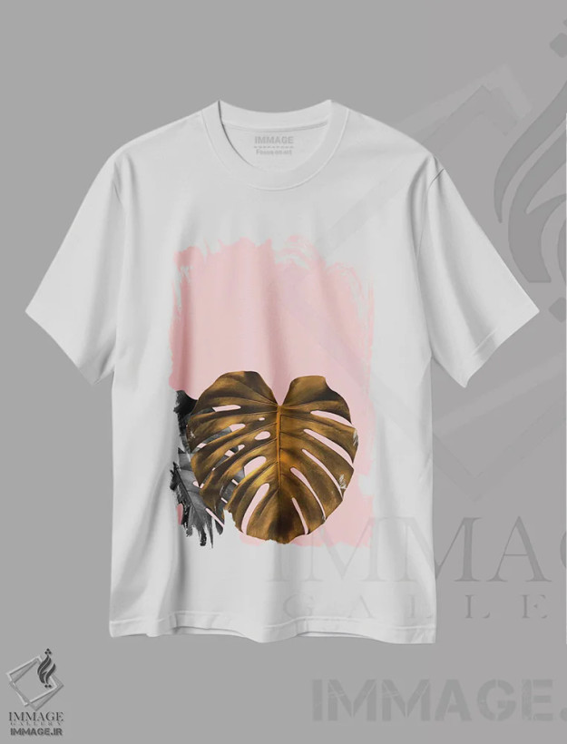 تیشرت سفید طرح دار برگ طلا، تزئینی اثر هانی مون هتل | فروشگاه ایماژ