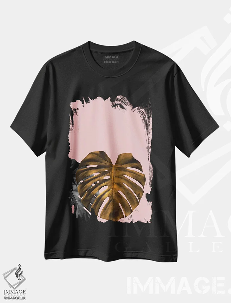 تیشرت مشکی طرح دار برگ طلا، تزئینی اثر هانی مون هتل | immage.ir