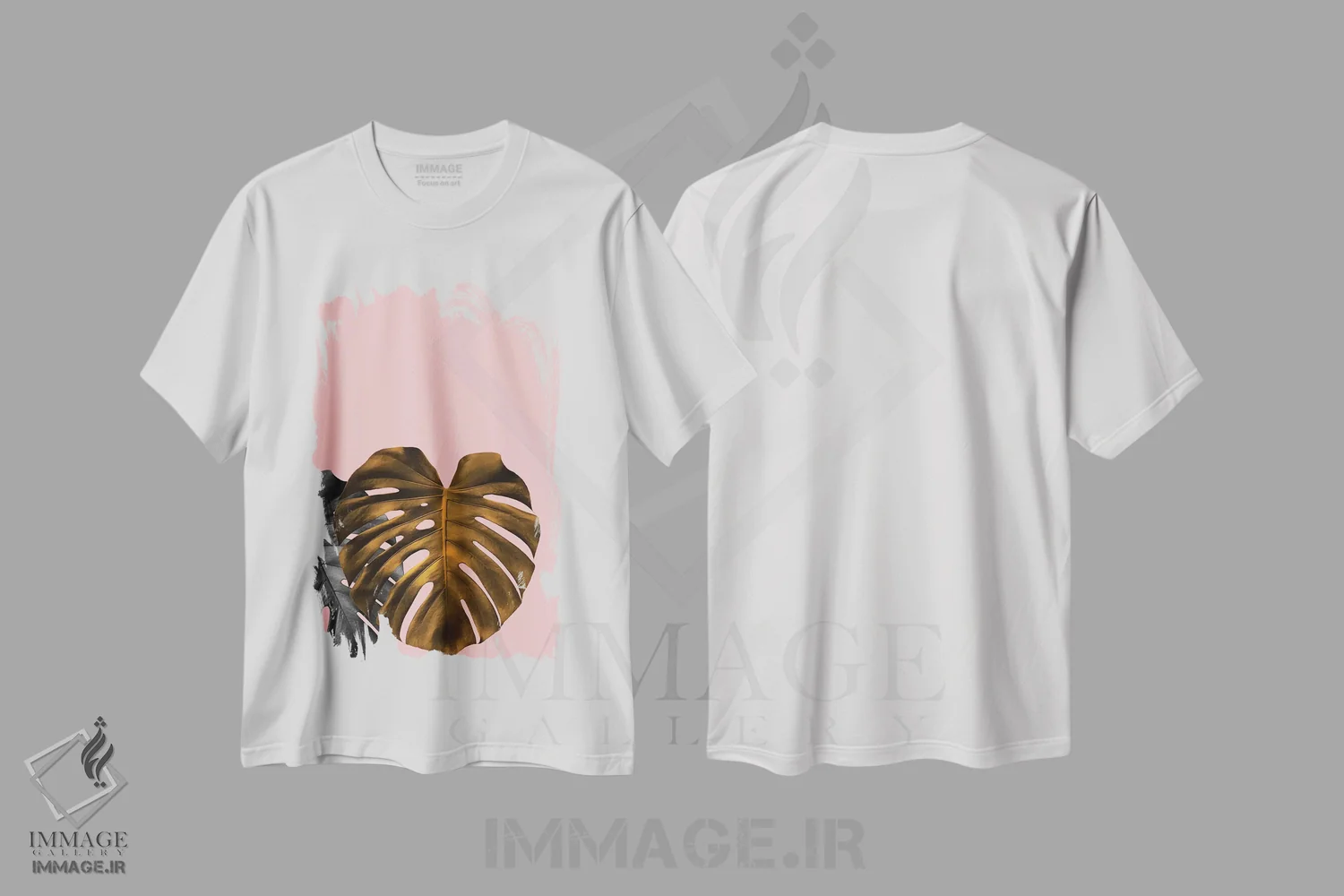 تیشرت سفید طرح دار برگ طلا، تزئینی اثر هانی مون هتل | فروشگاه ایماژ