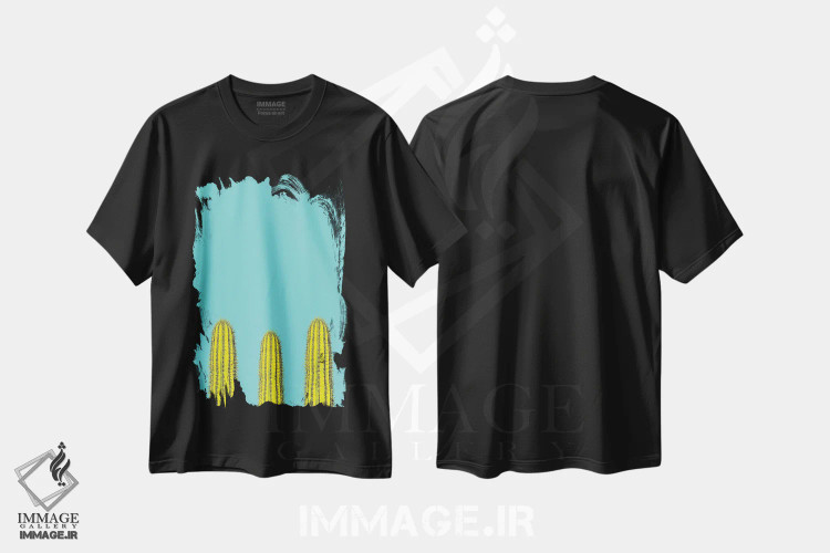 تیشرت مشکی طرح دار کاکتوس آبی، مدیوم اثر هانی مون هتل | فروشگاه ایماژ