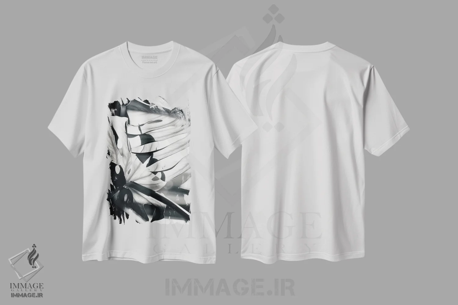 تیشرت سفید طرح دار برگ های یکنواخت، عکاسی سیاه و سفید اثر هانی مون هتل | immage.ir