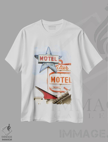 تیشرت سفید طرح دار متل، مدیوم اثر هانی مون هتل | فروشگاه ایماژ
