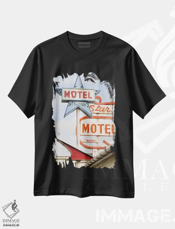 تیشرت مشکی طرح دار متل، مدیوم اثر هانی مون هتل | immage.ir