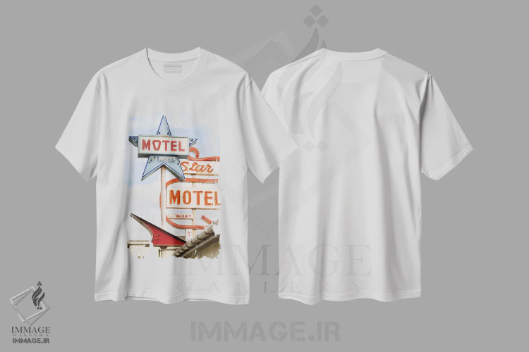 تیشرت سفید طرح دار متل، مدیوم اثر هانی مون هتل | فروشگاه ایماژ