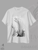 تیشرت سفید طرح دار برگ های نخل، عکاسی سیاه و سفید اثر هانی مون هتل | فروشگاه ایماژ