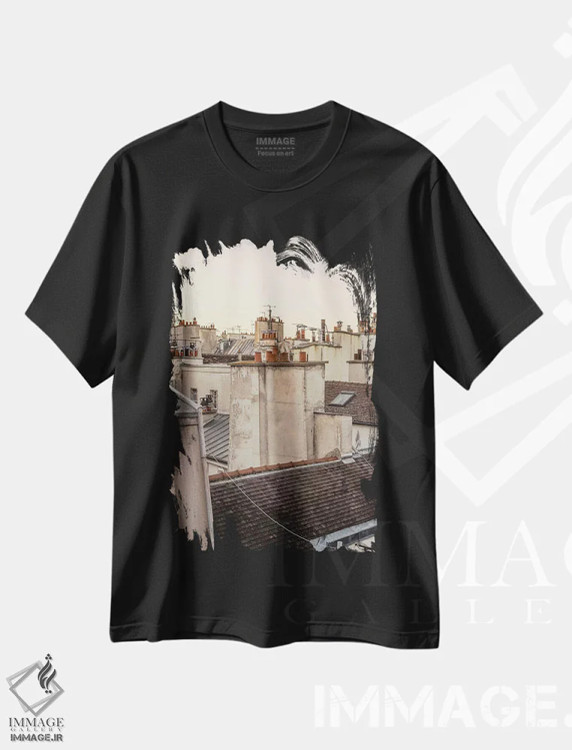 تیشرت مشکی طرح دار پاریس هنگام غروب، مدیوم اثر هانی مون هتل | فروشگاه ایماژ
