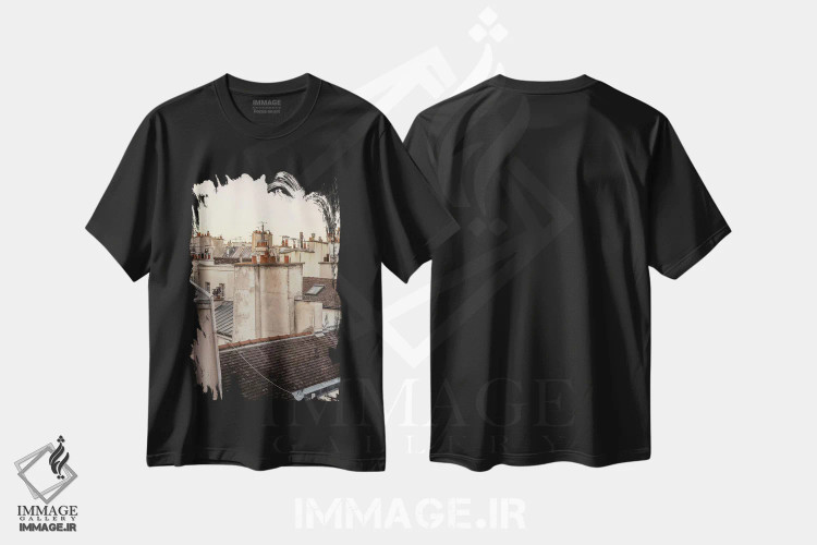 تیشرت مشکی طرح دار پاریس هنگام غروب، مدیوم اثر هانی مون هتل | فروشگاه ایماژ