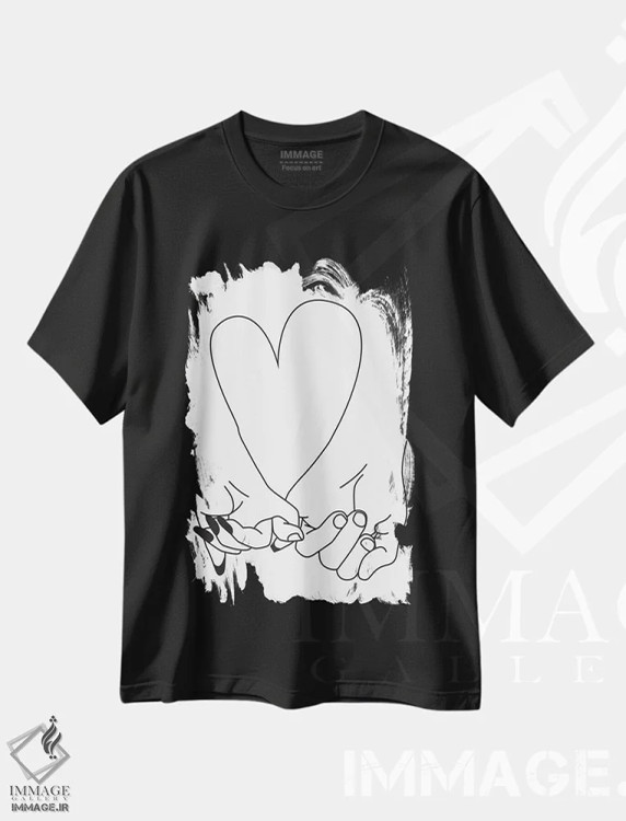 تیشرت مشکی طرح دار Him & Her,قول انگشتی، او و او، آرت خطی اثر هانی مون هتل | immage.ir
