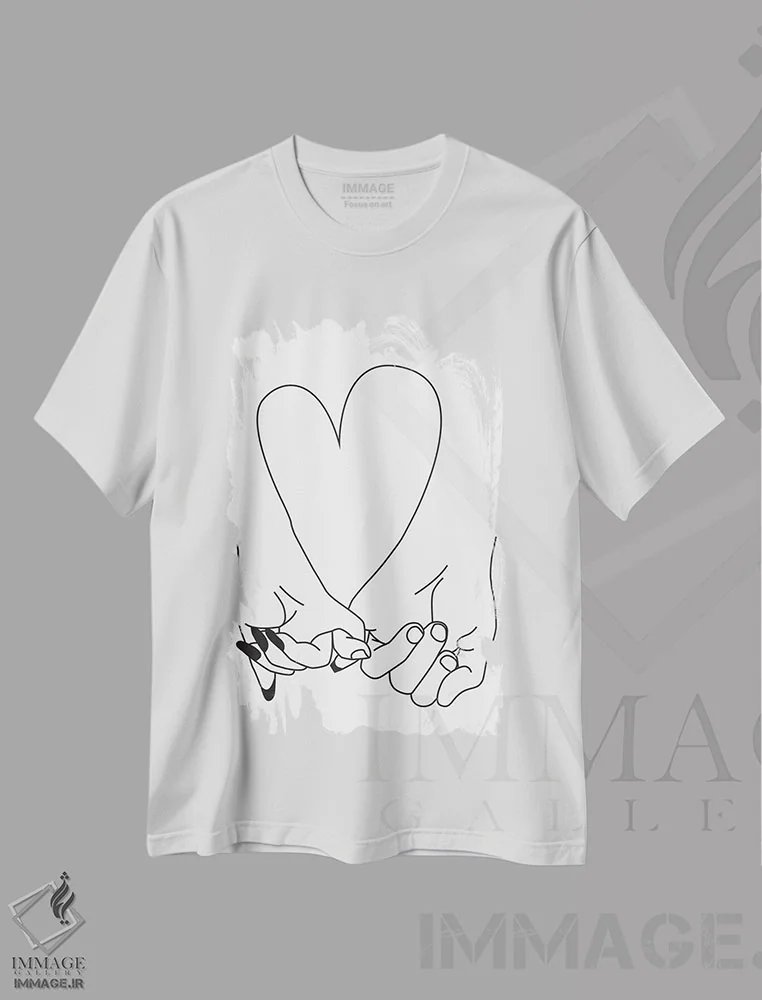 تیشرت سفید طرح دار Him & Her,قول انگشتی، او و او، آرت خطی اثر هانی مون هتل | فروشگاه ایماژ