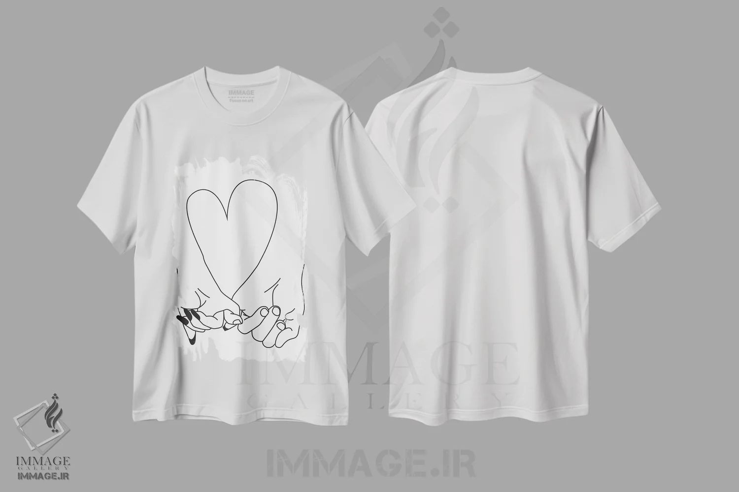 تیشرت سفید طرح دار Him & Her,قول انگشتی، او و او، آرت خطی اثر هانی مون هتل | فروشگاه ایماژ