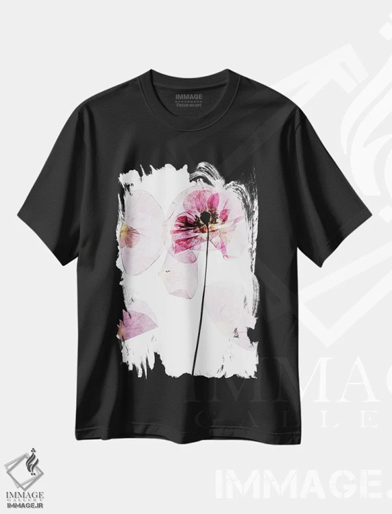 تیشرت مشکی طرح دار مزارع شقایق، مدیوم اثر هانی مون هتل | فروشگاه ایماژ
