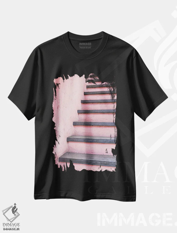 تیشرت مشکی طرح دار پله به سوی بهشت، مدیوم اثر هانی مون هتل | فروشگاه ایماژ