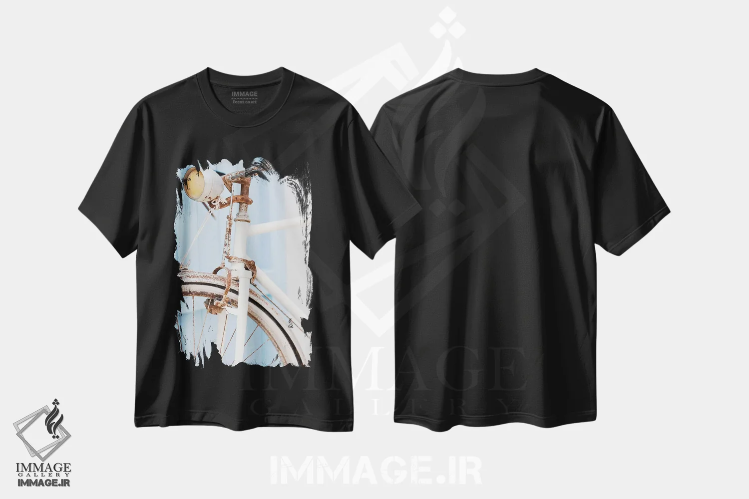 تیشرت مشکی طرح دار دوچرخه زنگ زده، مدیوم اثر هانی مون هتل | immage.ir