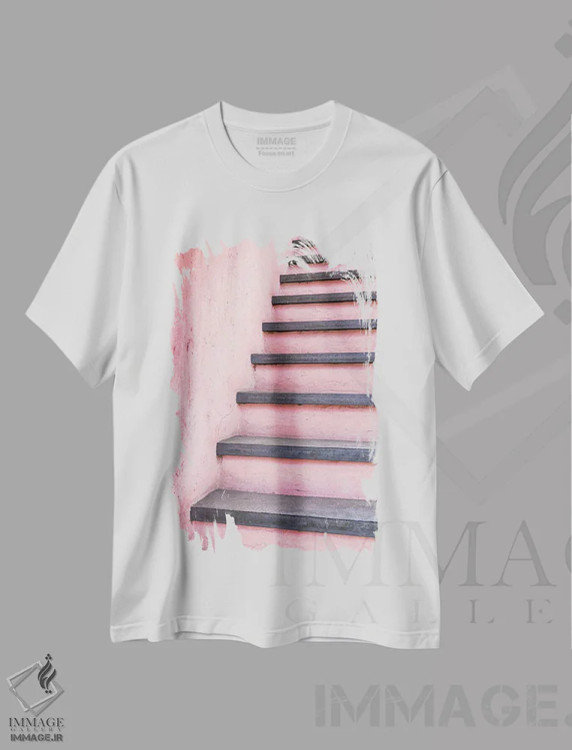 تیشرت سفید طرح دار پله به سوی بهشت، مدیوم اثر هانی مون هتل | immage.ir