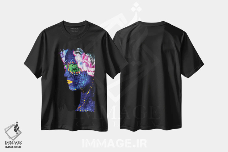 تیشرت مشکی طرح دار فلوئورو درخشان، عکاسی فیگوراتیو اثر هانی مون هتل | فروشگاه ایماژ