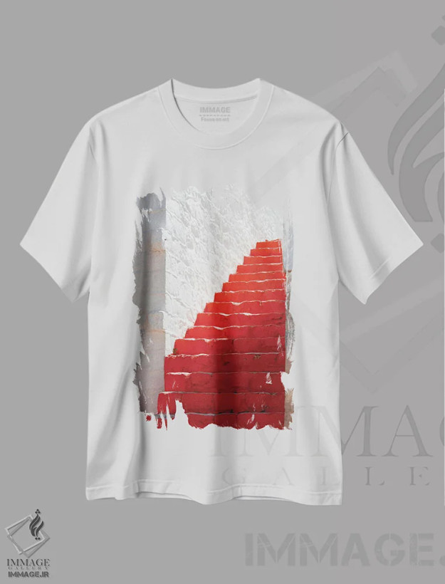 تیشرت سفید طرح دار سطح های داغ قرمز، مدیوم اثر هانی مون هتل | فروشگاه ایماژ
