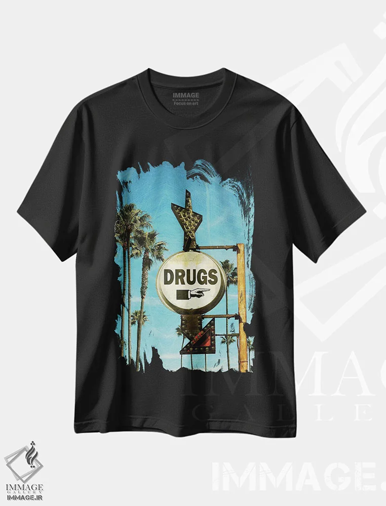 تیشرت مشکی طرح دار مواد مخدر، تزئینی اثر هانی مون هتل | فروشگاه ایماژ