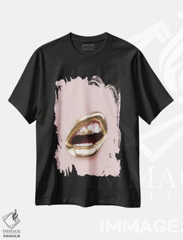 تیشرت مشکی طرح دار طلایی، باربیکور اثر هانی مون هتل | فروشگاه ایماژ