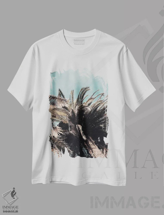 تیشرت سفید طرح دار بالای درختان، مدیوم اثر هانی مون هتل | فروشگاه ایماژ