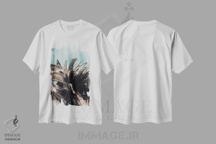 تیشرت سفید طرح دار بالای درختان، مدیوم اثر هانی مون هتل | فروشگاه ایماژ