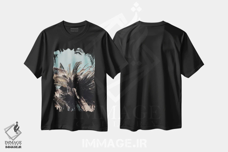 تیشرت مشکی طرح دار بالای درختان، مدیوم اثر هانی مون هتل | immage.ir
