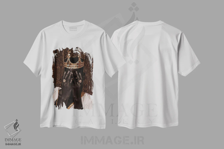 تیشرت سفید طرح دار پادشاه سیاه پوست، هنر آمریکایی آفریقایی تبار اثر هری ادونزه | immage.ir