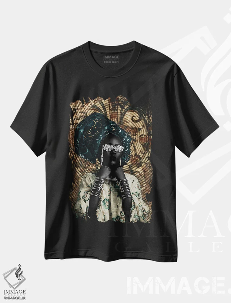 تیشرت مشکی طرح دار آدوکه، هنر آمریکایی آفریقایی تبار اثر هری ادونزه | فروشگاه ایماژ