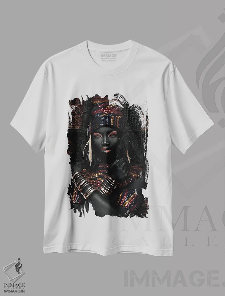 تیشرت سفید طرح دار نفرتیتی، هنر آمریکایی آفریقایی تبار اثر هری ادونزه | فروشگاه ایماژ
