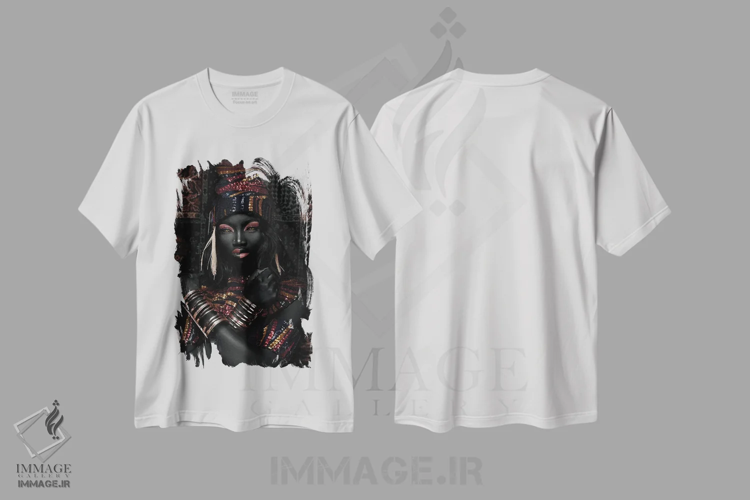 تیشرت سفید طرح دار نفرتیتی، هنر آمریکایی آفریقایی تبار اثر هری ادونزه | فروشگاه ایماژ