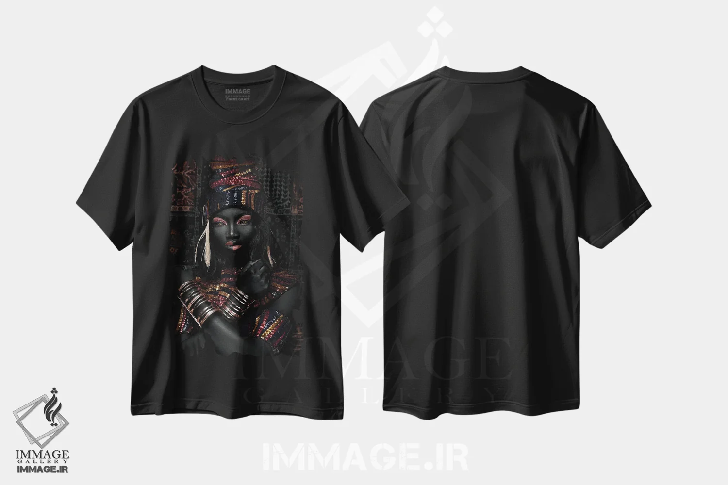تیشرت مشکی طرح دار نفرتیتی، هنر آمریکایی آفریقایی تبار اثر هری ادونزه | immage.ir
