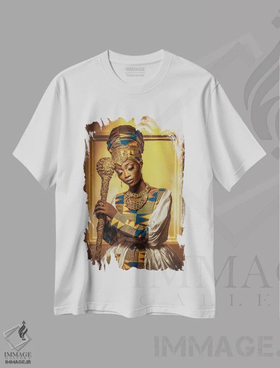 تیشرت سفید طرح دار بانوی چوپان، هنر آمریکایی آفریقایی تبار اثر هری ادونزه | immage.ir