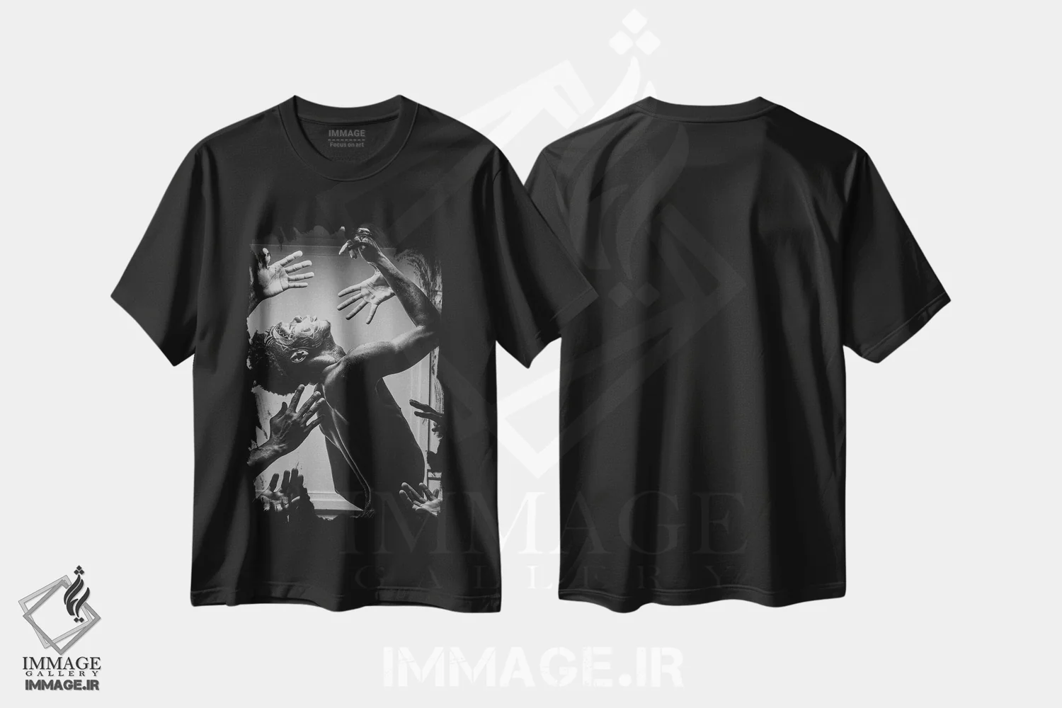 تیشرت مشکی طرح دار نگاتیو، هنر آمریکایی آفریقایی تبار اثر هری ادونزه | فروشگاه ایماژ