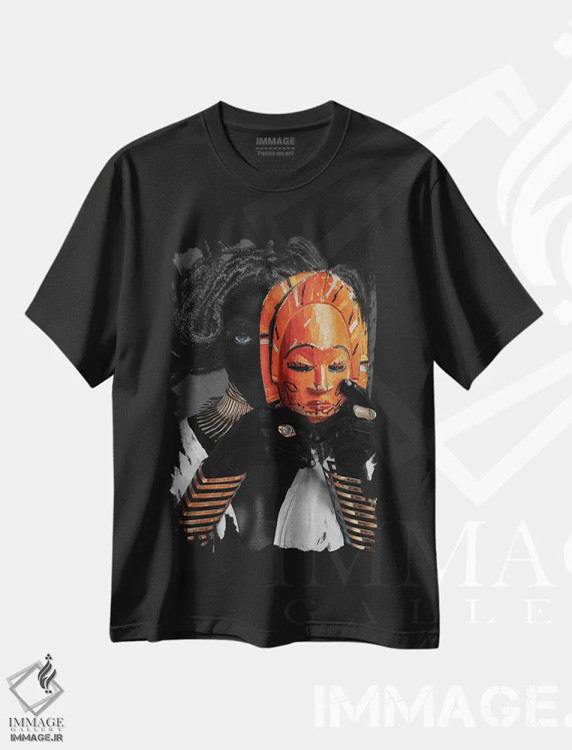 تیشرت مشکی طرح دار نقاب سلطنتی، هنر آمریکایی آفریقایی تبار اثر هری ادونزه | فروشگاه ایماژ