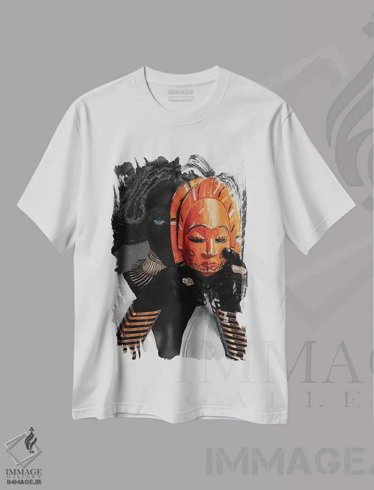 تیشرت سفید طرح دار نقاب سلطنتی، هنر آمریکایی آفریقایی تبار اثر هری ادونزه | immage.ir