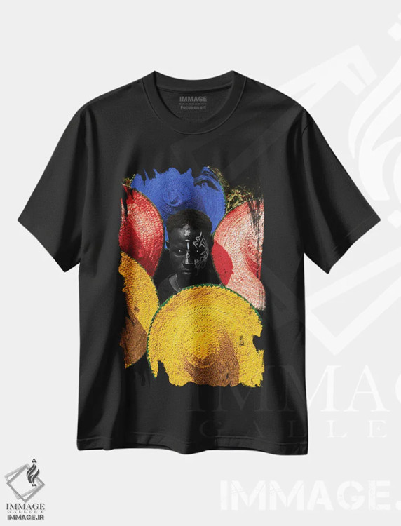 تیشرت مشکی طرح دار بیننده روح، هنر آمریکایی آفریقایی تبار اثر هری ادونزه | فروشگاه ایماژ
