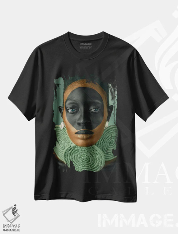 تیشرت مشکی طرح دار نفرتیتی، هنر آمریکایی آفریقایی تبار اثر هری ادونزه | فروشگاه ایماژ