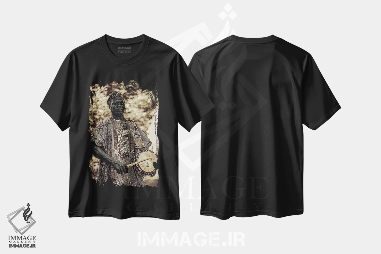 تیشرت مشکی طرح دار طبل سخنگو، هنر آمریکایی آفریقایی تبار اثر هری ادونزه | immage.ir