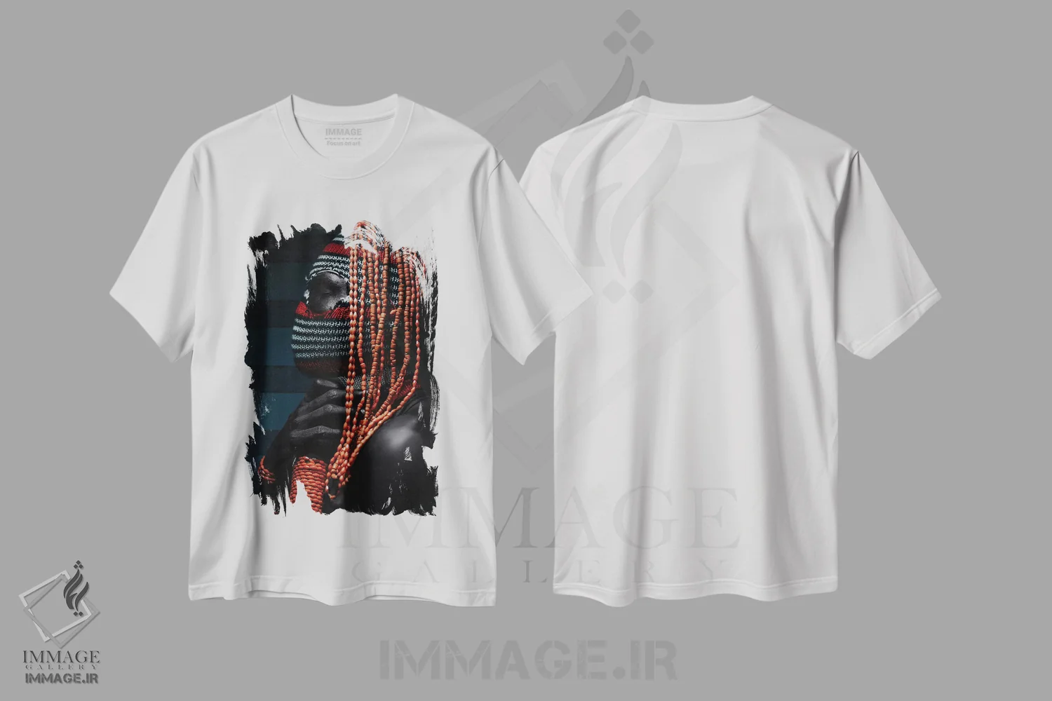 تیشرت سفید طرح دار فرهنگ نقاب، دکور آفریقایی اثر هری ادونزه | فروشگاه ایماژ