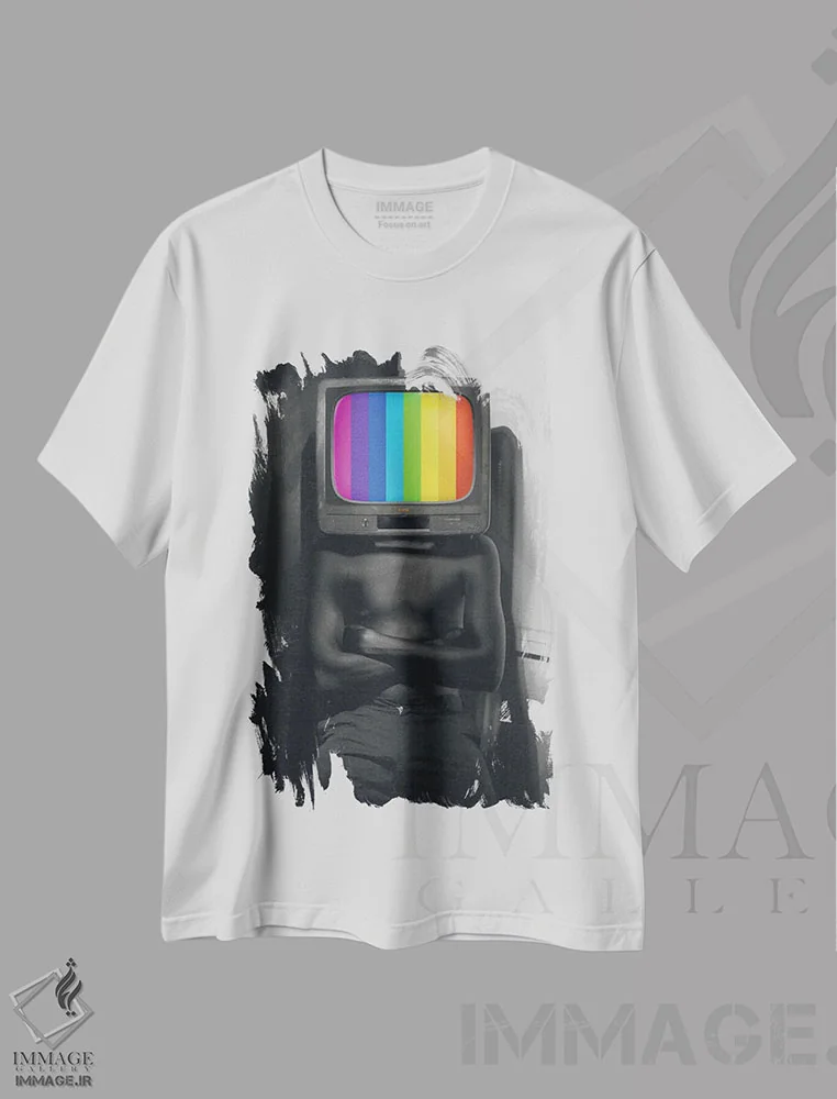 تیشرت سفید طرح دار چشم انداز سیاه، عکاسی هنری فاخر اثر هری ادونزه | فروشگاه ایماژ
