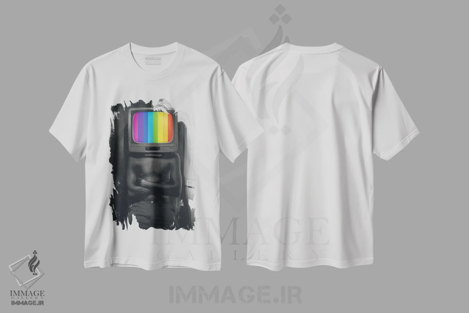 تیشرت سفید طرح دار چشم انداز سیاه، عکاسی هنری فاخر اثر هری ادونزه | فروشگاه ایماژ