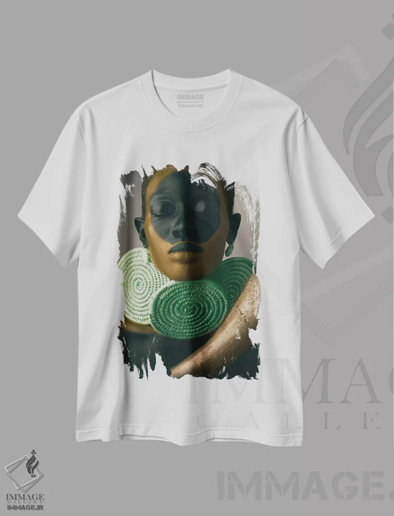 تیشرت سفید طرح دار نفرتیتی ۲، دکور آفریقایی اثر هری ادونزه | فروشگاه ایماژ