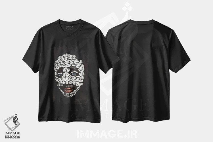 تیشرت مشکی طرح دار چهره اجدادی، هنر آمریکایی آفریقایی تبار اثر هری ادونزه | immage.ir