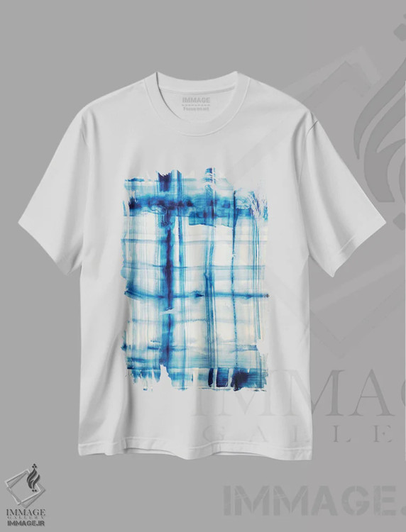 تیشرت سفید طرح دار خطوط نیلی ۲، آبستره اثر هوپ بینبریج | فروشگاه ایماژ