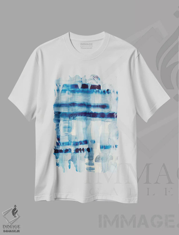 تیشرت سفید طرح دار خطوط نیلی ۱، آبستره اثر هوپ بینبریج | immage.ir