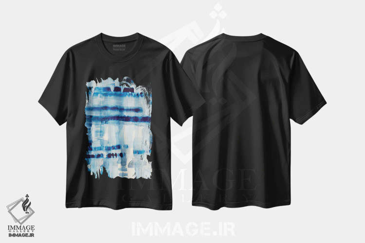 تیشرت مشکی طرح دار خطوط نیلی ۱، آبستره اثر هوپ بینبریج | فروشگاه ایماژ