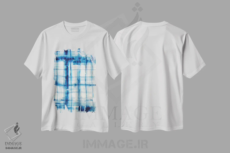 تیشرت سفید طرح دار خطوط نیلی ۲، آبستره اثر هوپ بینبریج | فروشگاه ایماژ