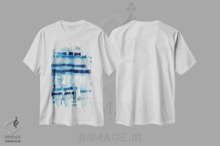 تیشرت سفید طرح دار خطوط نیلی ۱، آبستره اثر هوپ بینبریج | immage.ir