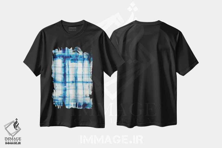 تیشرت مشکی طرح دار خطوط نیلی ۲، آبستره اثر هوپ بینبریج | immage.ir