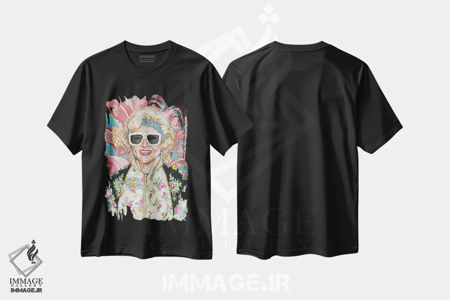 تیشرت مشکی طرح دار رز با عینک آفتابی، تزئینی اثر هدر پری | immage.ir